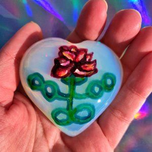 Eternal Infinite Rose on Heart Opalite Hand Painted
